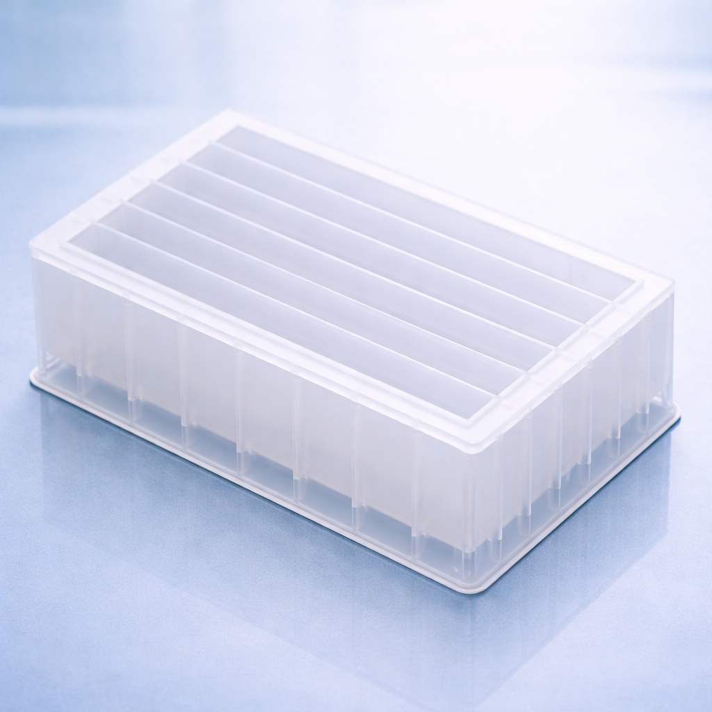 NEST Reagent Reservoir 360201 – Multi Well, 8 Channel Trough, Low Profile (15 mL), Non-Sterile, Bag Package, 5 pcs/pack, 2 packs/box, 5 boxes/case, 50 pcs/case
